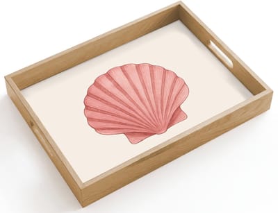 Dienblad hout 40x30 cm - Schootdienblad - Schelp - Roze - Ribbels - Borrelplank rechthoek - Plateau dienbladen