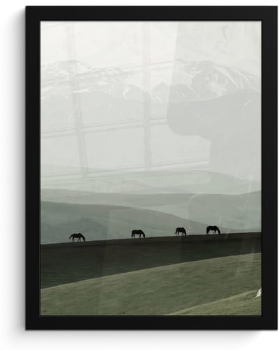 Poster in lijst - Fotolijst 30x40 cm - Posters - Grijs - Berg - Paarden - Posterlijst zwart - Decoratie - Wanddecoratie woonkamer - Muurdecoratie slaapkamer