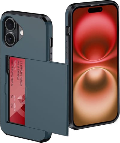Hoes Geschikt voor iPhone 16 Plus Hoesje Pasjeshouder Hard Cover Shock Proof Hard Case Hoes Met Kaarthouder - Donkerblauw