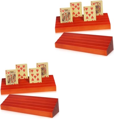 Houten Kaarthouders - Kaartstandaards Set - Spelavonden Thuis - Verstelbaar Elegant Ontwerp - 25 x 8 x 11.8 cm - Bruin