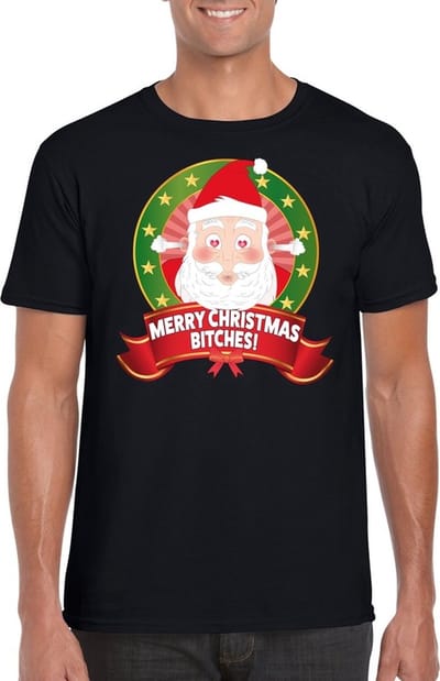 Foute Kerst t-shirt merry christmas bitches voor heren - Kerst shirts S