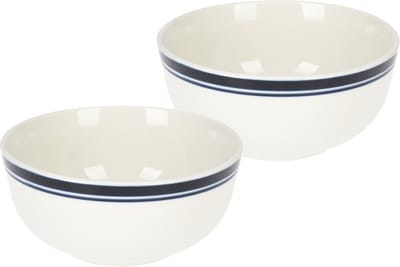 Excellent Houseware Soepkommen/serveer schaaltjes - 2x - Bologna - porselein - D13 x H7.5 cm - wit/blauw - stapelbaar