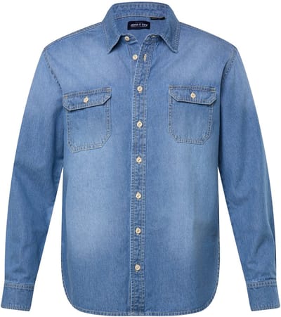 John F. Gee - Heren - Denim overhemd lange mouwen kentkraag moderne pasvorm - Blauw denim - Maat L