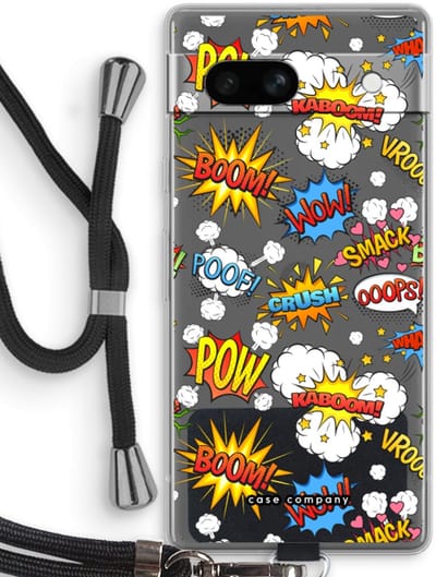 Case Company® - Hoesje met koord geschikt voor Google Pixel 7A hoesje met Koord - Pow Smack - Telefoonhoesje met Zwart Koord - Bescherming aan alle Kanten en Over de Schermrand