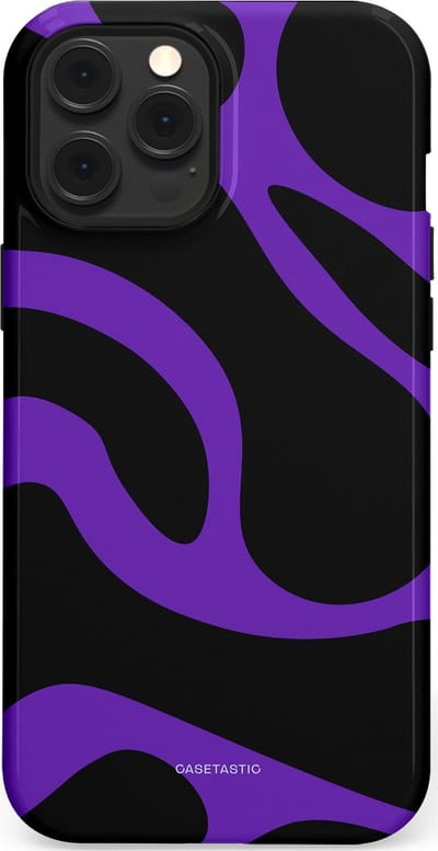 Casetastic Hoesje Geschikt voor Apple iPhone 12 Pro Max Magsafe - Stijlvolle Beschermende Duo-layer Case - Golven van Paars en Zwart