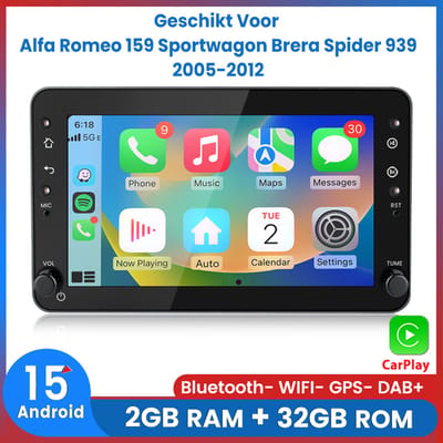 Awesafe Autoradio - Geschikt Voor Alfa Romeo 159 Sportwagon Brera Spider 939 2005 t/m 2012 - 2GB+32GB - Draadloos Carplay Android Auto - GPS RDS Bluetooth - Navigatie - Zwart - 2005 2006 2007 2008 2009 2010 2011 2012