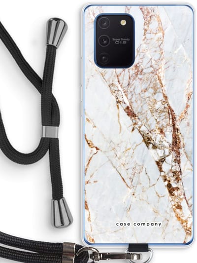 Case Company® - Hoesje met koord geschikt voor Samsung Galaxy Note 10 Lite hoesje met Koord - Goud marmer - Telefoonhoesje met Zwart Koord - Bescherming aan alle Kanten en Over de Schermrand