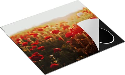 Chefcare Inductie Beschermer Veld met Rode Bloemen - 60x50 cm - Afdekplaat Inductie - Kookplaat Beschermer - Inductie Mat