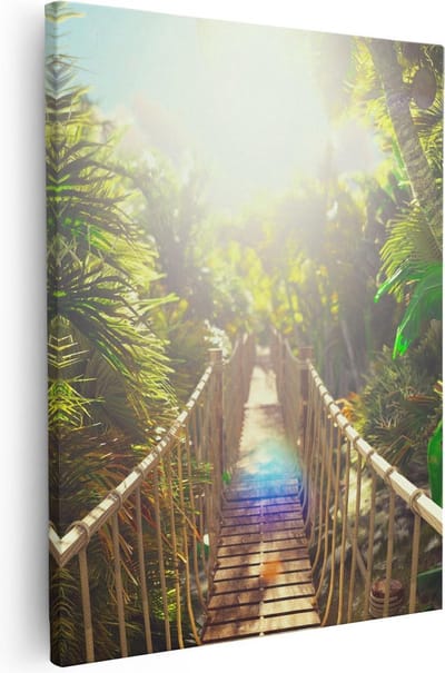 Artaza Canvas Schilderij Hangbrug - 40x50 cm - Wanddecoratie Jungle - Muurdecoratie Landschap - Kamer Accessoires Natuur