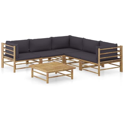 vidaXL - 6-delige - Loungeset - met - donkergrijze - kussens - bamboe