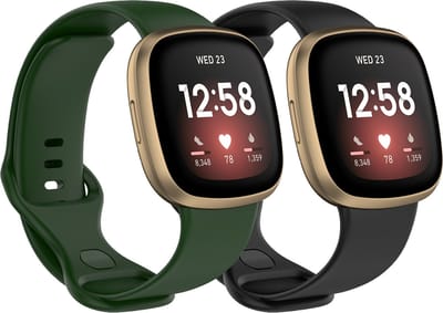 Stravo 2 Stuks Fitbit bandjes - Zwart & Groen - S/M (140-180 mm) - Compatibel met Fitbit Sense, Sense 2, Versa 3 & Versa 4 - Zachte TPU Sportbandjes voor Dames & Heren