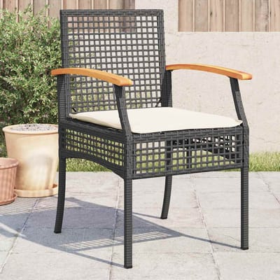 vidaXL - Tuinstoelen - 4 - st - met - kussens - poly - rattan - en - acaciahout - zwart