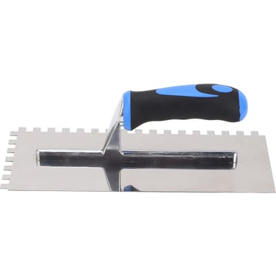 Truelle Carrée Dentée Manche Ergonomique en Caoutchouc Acier Inoxydable Denture 8mm Truelle pour Carrelage et Revêtements de Sol black