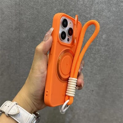 Luxe Standaard met Kickstand en Lanyard Magsafe Telefoonhoesje Voor iPhone 11 12 13 14 15 16 Pro Max Plus Magnetische Zachte Bumper Achterkant For iPhone 12