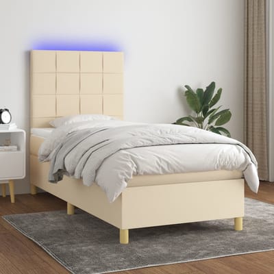 vidaXL - Boxspring - met - matras - en - LED - stof - crèmekleurig - 90x190 - cm