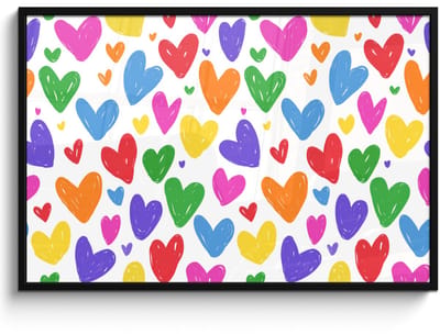 Poster in lijst - Fotolijst 120x80 cm - Posters - Hartjes - Patroon - Kleurrijk - Tekening - Posterlijst zwart - Decoratie - Wanddecoratie woonkamer - Muurdecoratie slaapkamer