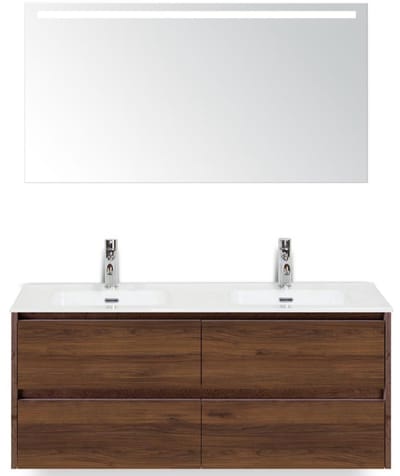 Dante Badmeubelset 120 cm - 4 Laden Walnoot - Keramische Wastafel Wit Cover met Sence Spiegel