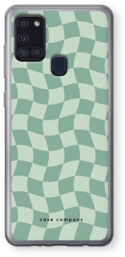 Case Company® - Hoesje geschikt voor Samsung Galaxy A21s hoesje - Grid Groen - Soft Cover Telefoonhoesje - Bescherming aan alle Kanten en Schermrand