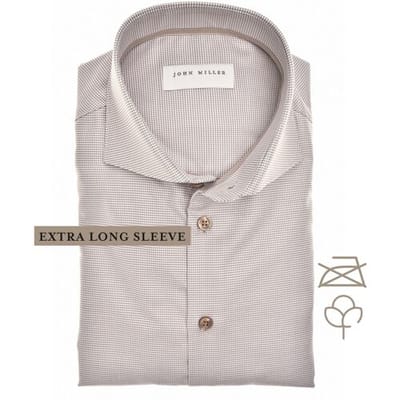 John Miller Overhemd Organic Houndstooth Shirt Mouwlengte 7 Midden Bruin / male