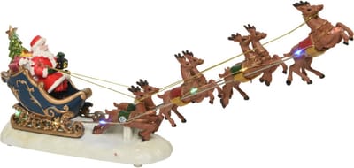 Lumineo kerstdorp - figuur/kerstbeeld - kerstman in slee - met licht - 33,5 x 14 cm