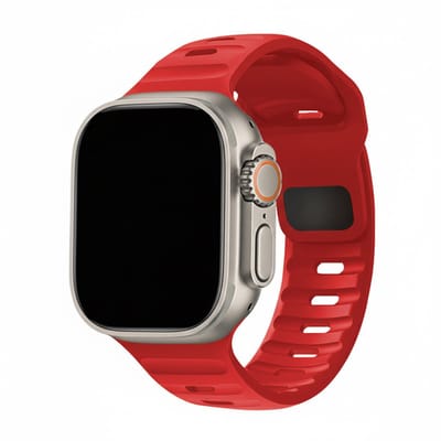 Siliconen bandje - geschikt voor Apple Watch 1/2/3/4/5/6/7/8/9/10/11/ SE (1,2,3) met maat 38 mm / 40 mm / 41 mm en 42 mm (Watch 10/11) - ribbel met druksluiting - rood