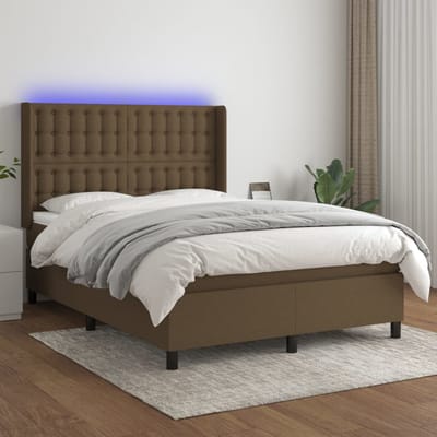 vidaXL - Boxspring - met - matras - en - LED - stof - donkerbruin - 140x190 - cm