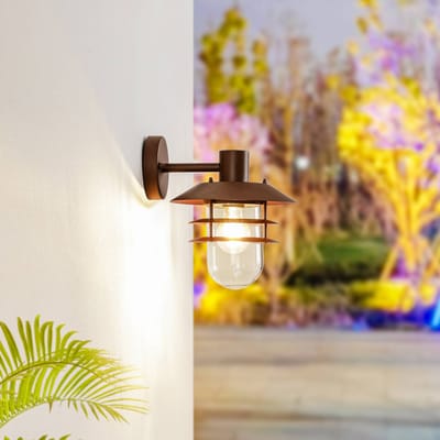 Lindby - Wandlamp buiten - 1licht - IJzer, metaal, glas - H: 26.2 cm - E27 - roestbruin, transparant