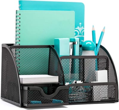 Famanu - Metaal mesh bureau-organizer met lade en pennenhouder, strak en praktisch design