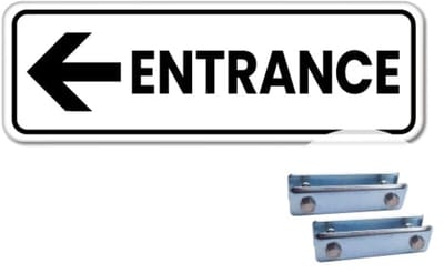 Bord Entrance pijl links - Weerbestendig Aluminium - 40x15 cm - Bevestiging: Met hekbeugels (voor spijlen- of gaashek)