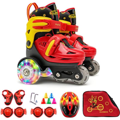 Flash-schaatsschoenen voor kinderen, beginners, rolschaatsschoenen, kinderschaatsen met kniebeschermers, elleboogbeschermers S rood