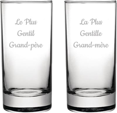 Longdrinkglas gegraveerd - 28,5cl - Le Plus Gentil Grand-père & La Plus Gentille Grand-mère