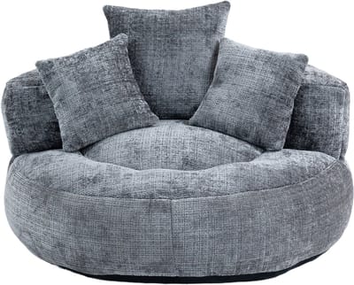 Grijze chenille zitzak-Gaming stoel voor volwassenen-Ergonomische rugleuning-Zonder montage-150 kg draagkracht –Voor slaapkamers – 108x108x52 cm-Grijs