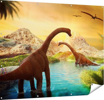 Gards Tuinposter Dinosauri�rs in het Water - Dino's - 150x120 cm - Tuindoek - Tuindecoratie - Wanddecoratie buiten - Tuinschilderij