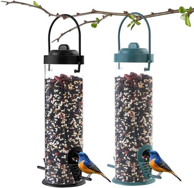 Hanging Bird Feeder Set van 2 Stuks, Duurzaam Kunststof Vogelvoederhuis voor Buiten, Ideaal voor Tuin en Vogelspotting met Gemengde Zaden