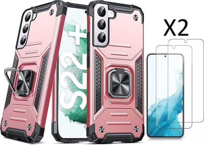 Hoesje Geschikt Voor Samsung Galaxy S22 Plus Hoesje Heavy Duty Armor Hoesje Rose Goud - Galaxy S22 Plus hoesje Kickstand Ring cover met Magnetisch Auto Mount - Hoesje Geschikt Voor Samsung Galaxy S22 Plus screenprotector 2 pack