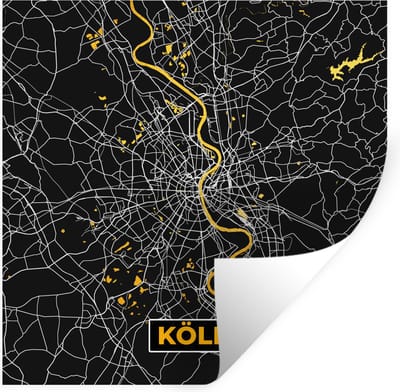 Muurstickers - Sticker Folie - Keulen - Plattegrond - Stadskaart - Kaart - Duitsland - Goud - 100x100 cm - Plakfolie - Muurstickers Kinderkamer - Zelfklevend Behang XXL - Zelfklevend behangpapier - Stickerfolie