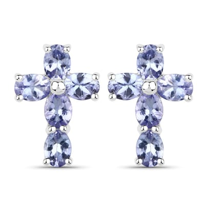 Vira Jewels Ohrringe Silber 925 rhodiniert Kreuz-Motiv mit echten Tansanit-Steinen