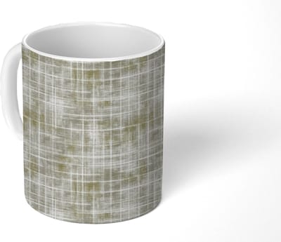 Mok - Koffiemok - Linnen - Patroon - Groen - Mokken - 350 ML - Beker - Koffiemokken - Theemok