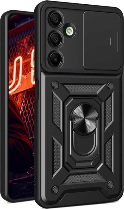 Casemania-Backcover-Geschikt voor S25 FE-Anti-Shock-Cam Protection-Zwart