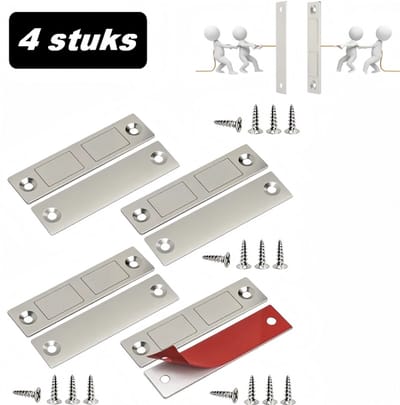 4 stuks sterke magneten voor kastdeuren-ultradunne kastdeurmagneten met kleeflaag- meubelveiligheidssloten voor keukenkastjes en schuifdeuren-deurmagneten met magnetische sluiting- deursluitmagneten voor kledingkastdeuren, balkondeuren-zilver
