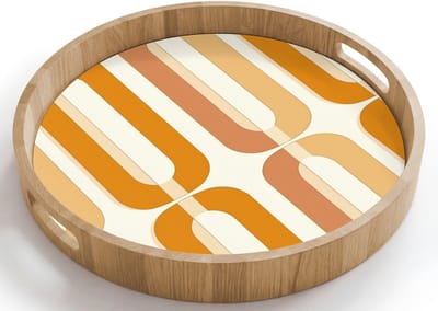 Dienblad rond 40x40 cm - Schootdienblad hout - U-vorm - Retro - Oranje - Borrelplank rechthoek - Plateau houten dienbladen