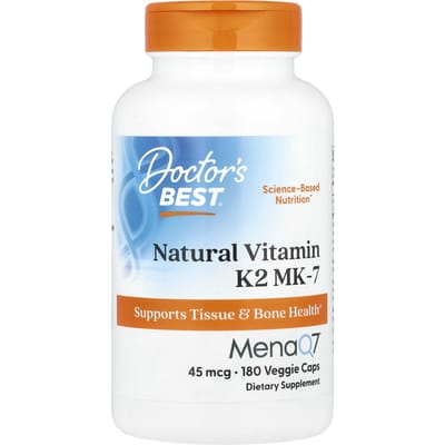 Doctor's Best, Vitamine K2 naturelle MK-7 avec MenaQ7, 45 mcg, 180 gélules végétales