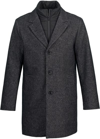 JP 1880 - Heren - Mantel wolmix gewatteerd inzetstuk reverskraag - Zwart - Maat XL