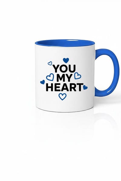 You My Heart" Mok met Blauwe Harten | Liefdesbeker Wit Blauw | Romantisch Cadeau
