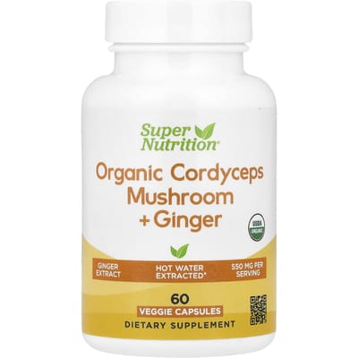 Supervoeding, biologische cordycepspaddenstoelen + gember, 60 vegetarische capsules