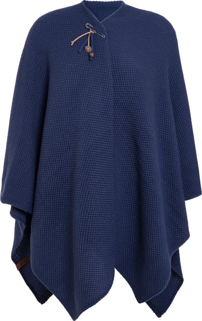 Knit Factory Jazz Gebreid Omslagvest - Dames Poncho - Wikkelvest - Gebreide donkerblauwe poncho - Gebreide mantel - Winter poncho - Dames cape - One Size - Capri