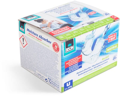 Bison AirMax Navulling Ontvochtiger - Magnetische Tabletvorm - 2x450g - Reukloos - Anti-Schimmel - Voor 45 m³ - Langdurige Werking - 105x90x37mm [B13350]