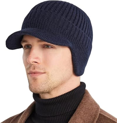 ECTEATOY® Unisex gebreide muts voor de herfst en winter - Verdikt wollen fleece - Winddicht en oorbeschermend voor warmte - Opvouwbare rand - Gemiddelde tailleomtrek 54-59 cm - Geschikt voor iedereen - Marineblauw