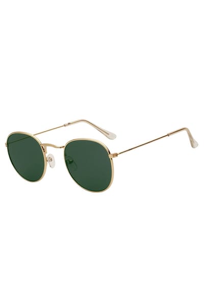 KIMU® Ronde Zonnebril Round Metal - Goud Montuur Rond - G15 Glazen Donkergroen - Retro Gouden Vintage Brilletje Groene Donkergroene Festival