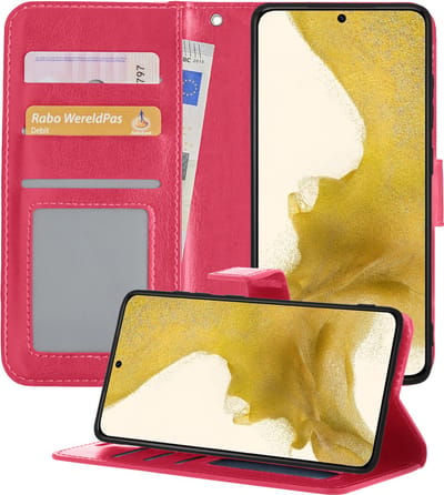 Hoesje - Met Pasjeshouder - Geschikt voor Samsung Galaxy S22 Plus - Luxe Bookcase Portemonee - Flip Case - Kunstleer Book Case - Flipcase - Book Cover - Walletcase - Portemonneehoes - Telefoonhoesjes - Donkerroze